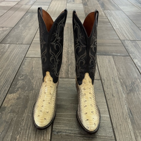 J. Chisholm Snakeskin Cowboy Boots, snake skin and  Brown Leather Shaft size 7 - Picture 2 of 13